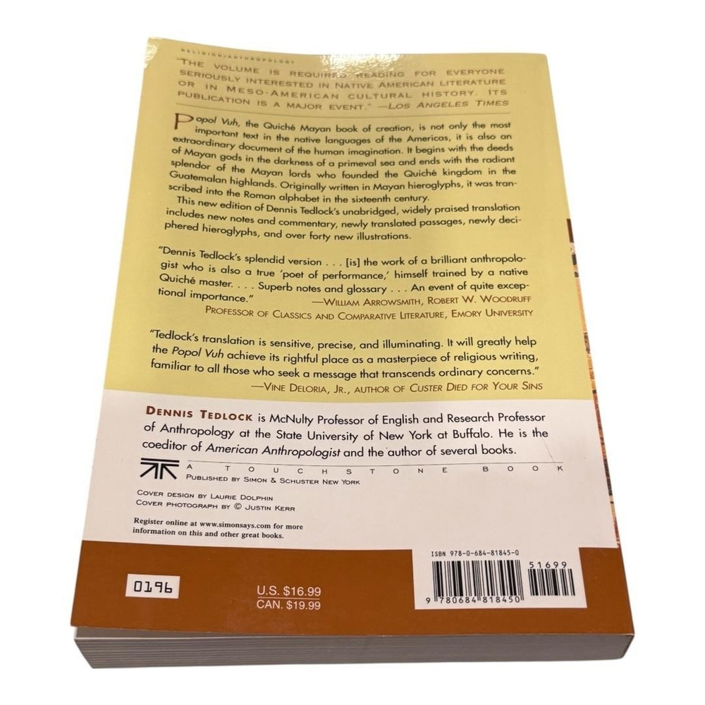 Popol Vuh Definitive Mayan Book Dennis Tedlock Revised Expanded Paperback Quiche - Picture 8 of 9